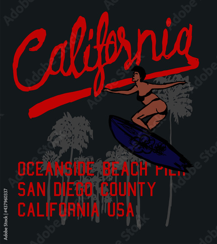 California oceanside beach graphic design vector art