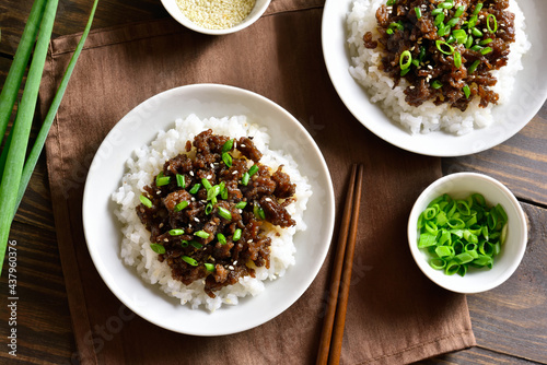 Korean ground beef and rice bowls