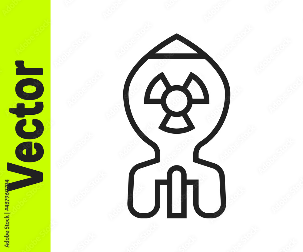 Black line Nuclear bomb icon isolated on white background. Rocket bomb flies down. Vector Black line Nuclear bomb icon isolated on white background. Rocket bomb flies down. Vector