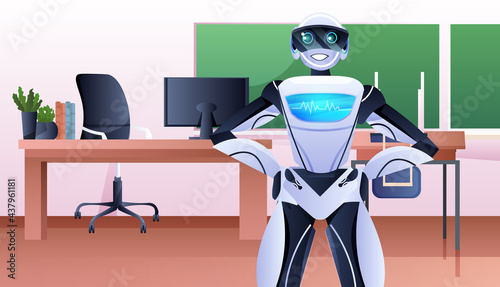 robotic businessperson standing in office artificial intelligence technology concept horizontal