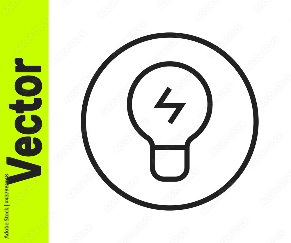 Black line Light bulb with concept of idea icon isolated on white background. Energy and idea symbol. Inspiration concept. Vector Black line Light bulb with concept of idea icon isolated on white background. Energy and idea symbol. Inspiration concept. Vector