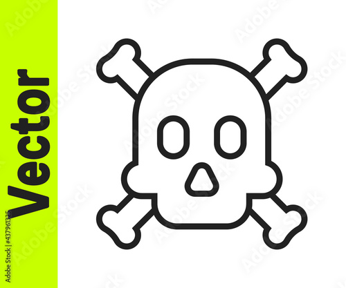 Black line Bones and skull as a sign of toxicity warning icon isolated on white background. Vector