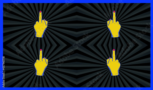 the hand shows the middle finger with a red nail. fuck a pop art illustration with a black bubble.