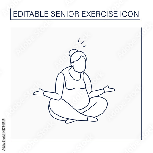 Stress reliever line icon. Yoga exercises. Low stress level. Control emotions. Avoid stressful situations. Healthy lifestyle.Senior exercise concept. Isolated vector illustration. Editable stroke