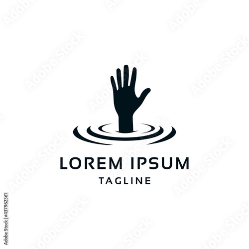 Illustration of a person drowning in water. People waving for help