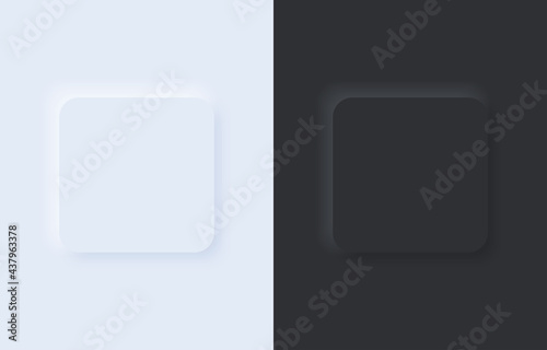 Square buttons for mobile app in modern neumorphic trend style. UI, UX set. Light and dark mode. Geometric buttons in neumorphism style. Graphic elements in skeuomorph design. 3d Vector illustration