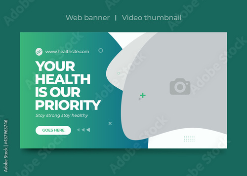 Medical healthcare web banner for video thumbnail. youtube thumbnail for hospital live workshop business template. Dental hospital and clinic social media cover photo.Editable promotion banner design.
