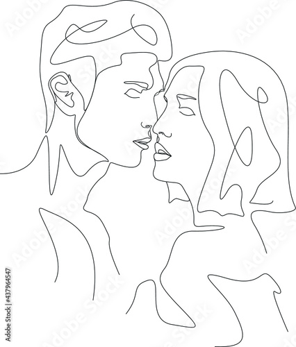 one line drawing minimalist couple kissing face illustration in line art style