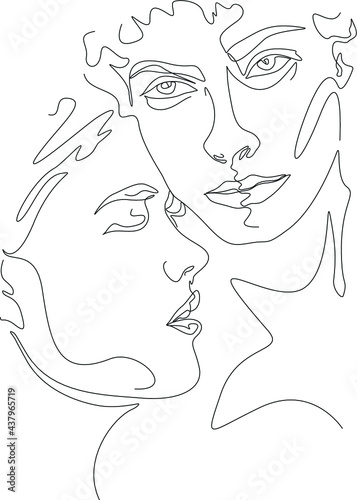 one line drawing minimalist couple kissing face illustration in line art style