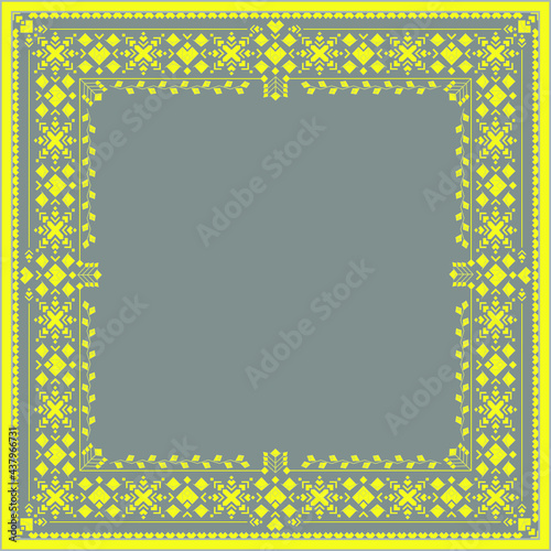 Square ornamental background. Scarf, shawl, pareo design. Hijab print. Bandana pattern. Ethno tribal style