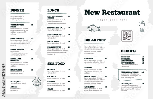 Restaurant cafe menu, template design.
One page food menu template.