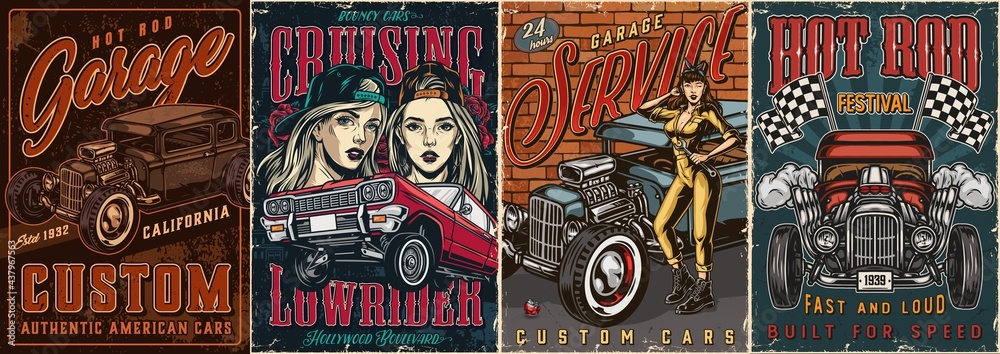 Obraz premium Custom cars vintage posters