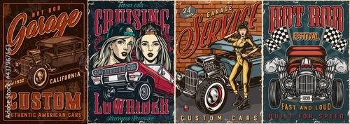 Custom cars vintage posters