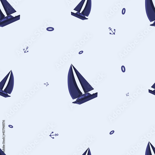 pattern with yachts on a blue background