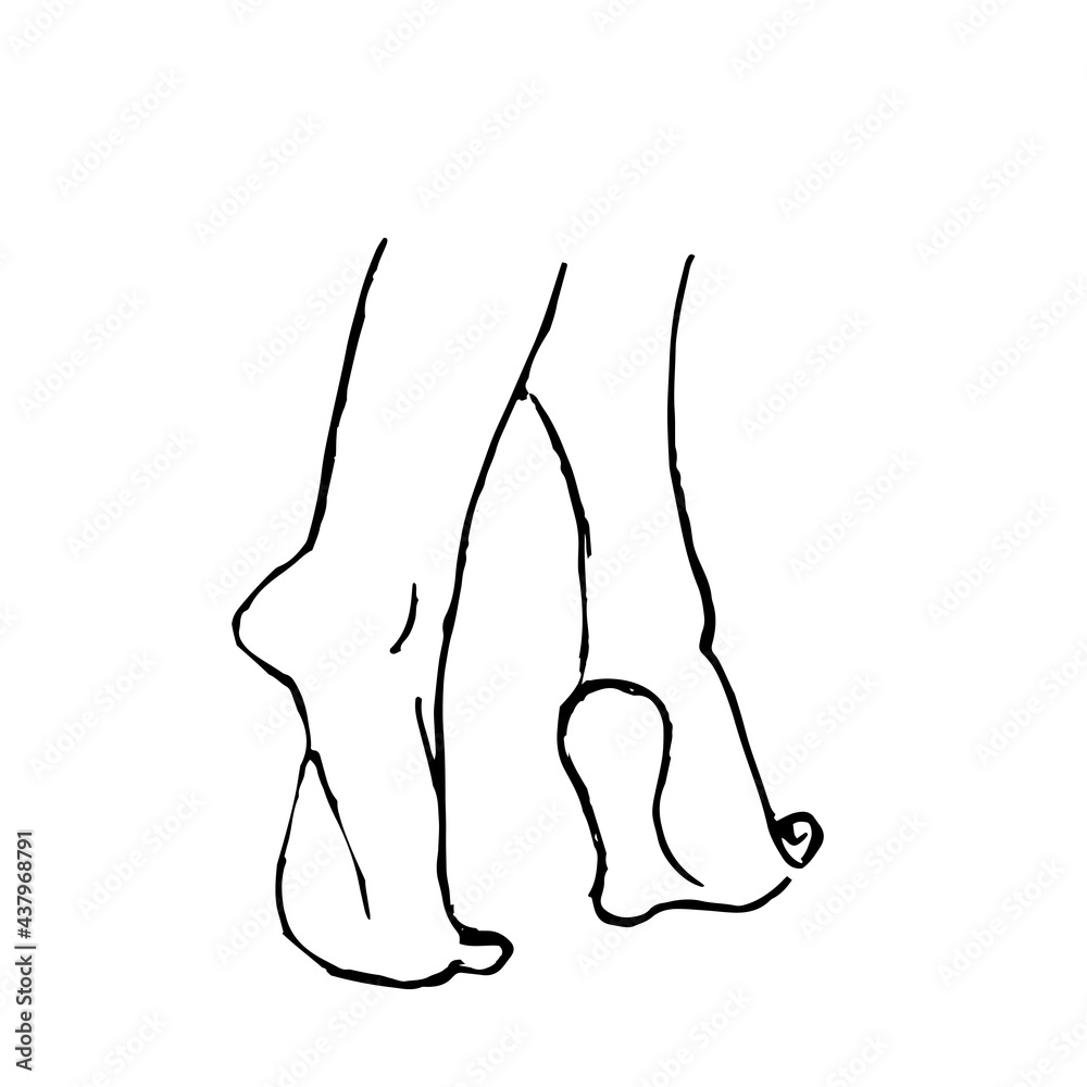 Linear drawing of a foot for logo and design. Women's feet. Black and white  drawing and stains. Lines of legs, clubs, feet. Stock Illustration | Adobe  Stock