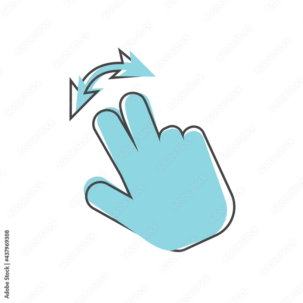 Vector icon hand presses clicks on the button on white isolated background.