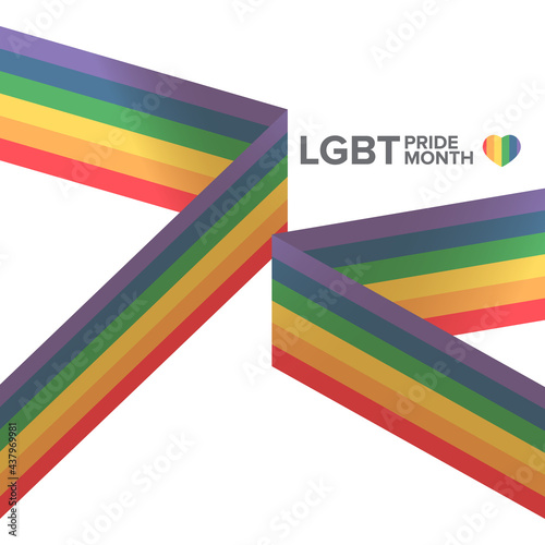 Happy pride month square banner with pride color striped ribbon flag isolated on white background. LGBT Pride month or pride day poster  invitation party card modern style design template.