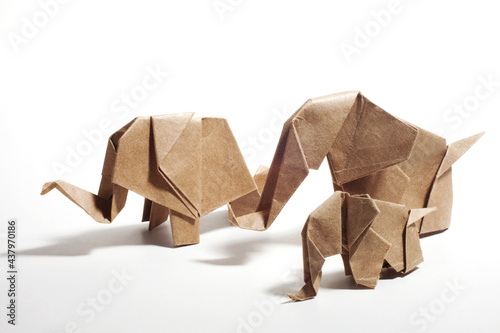 Photography Origami elephants isolated on white background