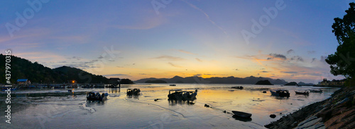 Panorama of early sunrise in Teluk Baru, Langkawi Island Malaysia