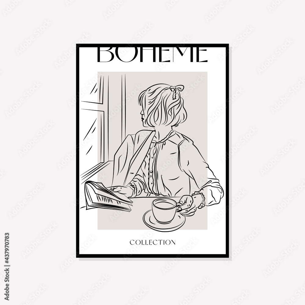 Feminine wall art vector design. Bohemian style line art drawing with abstract shape. Abstract line art design for print, cover, wallpaper, cards. Minimal wall art. Feminine wall art vector design. Bohemian style line art drawing with abstract shape. Abstract line art design for print, cover, wallpaper, cards. Minimal wall art.