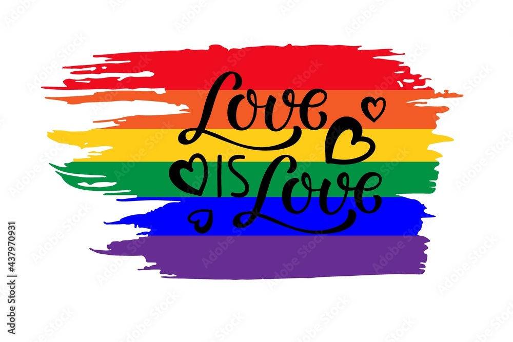 Vecteur Stock Love is Love text Rainbow pride LGBT flag. Colored ...