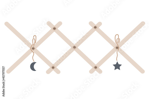 Boho style wall wooden hanger for room decoration.Nursery room design