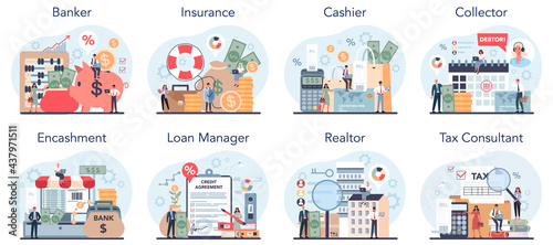 Financial profession set. Providing financial operations and commercial