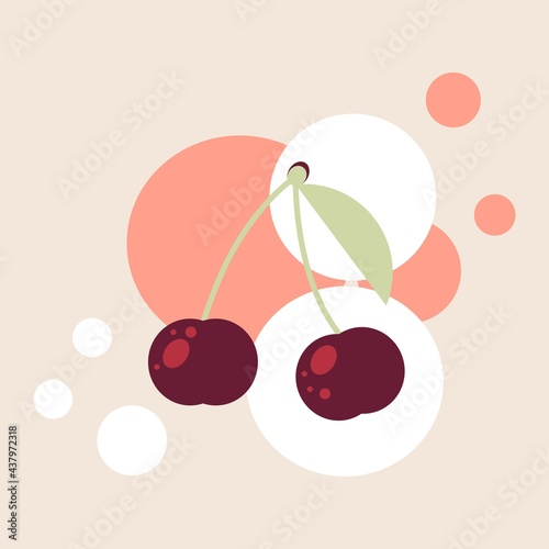 Vector image of a berry. Two cherries on an abstract background