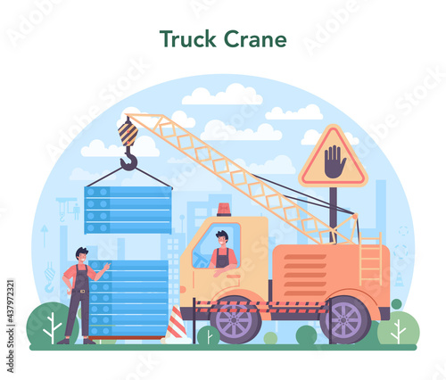Crane operator concept. Industrial builder at the construction site