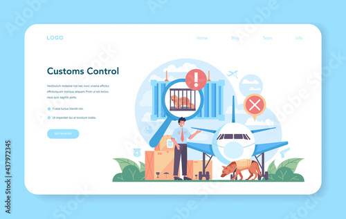 Customs officer web banner or landing page. Passport control