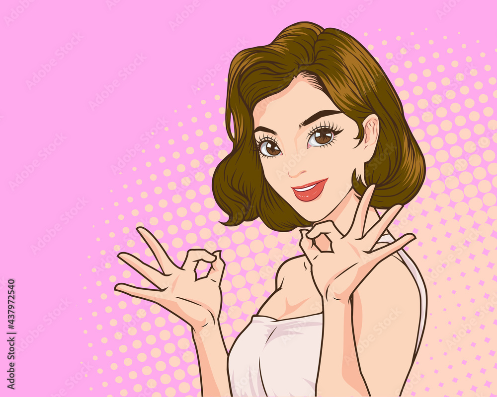 woman okay gesture with copy space showing woman okay gesture with copy space showing