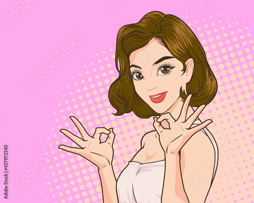 woman okay gesture with copy space showing