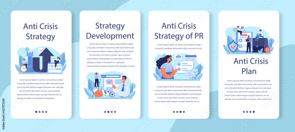 Anti crisis strategy mobile application banner set. Business planning