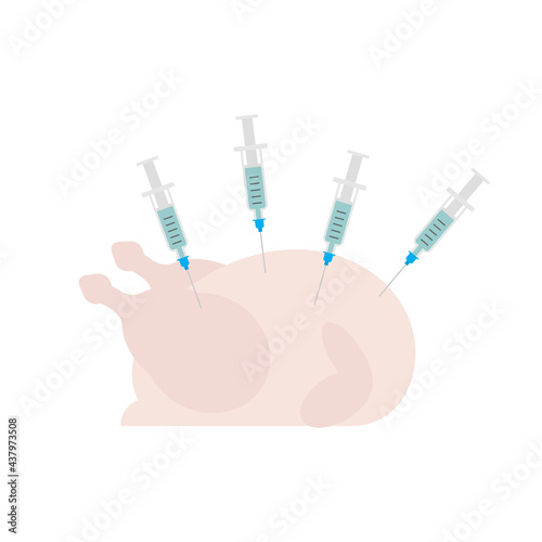 Raw chicken syringe. GMO and growth hormone. Artificial food