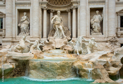 Fontana di Trevi, Baroque fountain and sculptures landmark. Rome Italy, Europe.