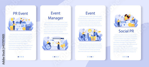 PR event mobile application banner set. Celebration or meeting organization