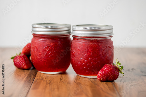 strawberry freezer jam with decorative berries
