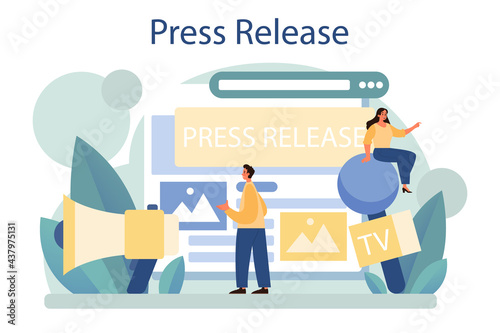 Press release concept. Mass media publishing, daily news broadcasting.