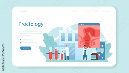 Proctologist web banner or landing page. Doctor examine intestine.
