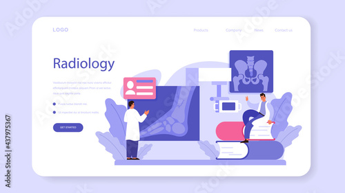 Radiologist web banner or landing page. Doctor examing X-ray image