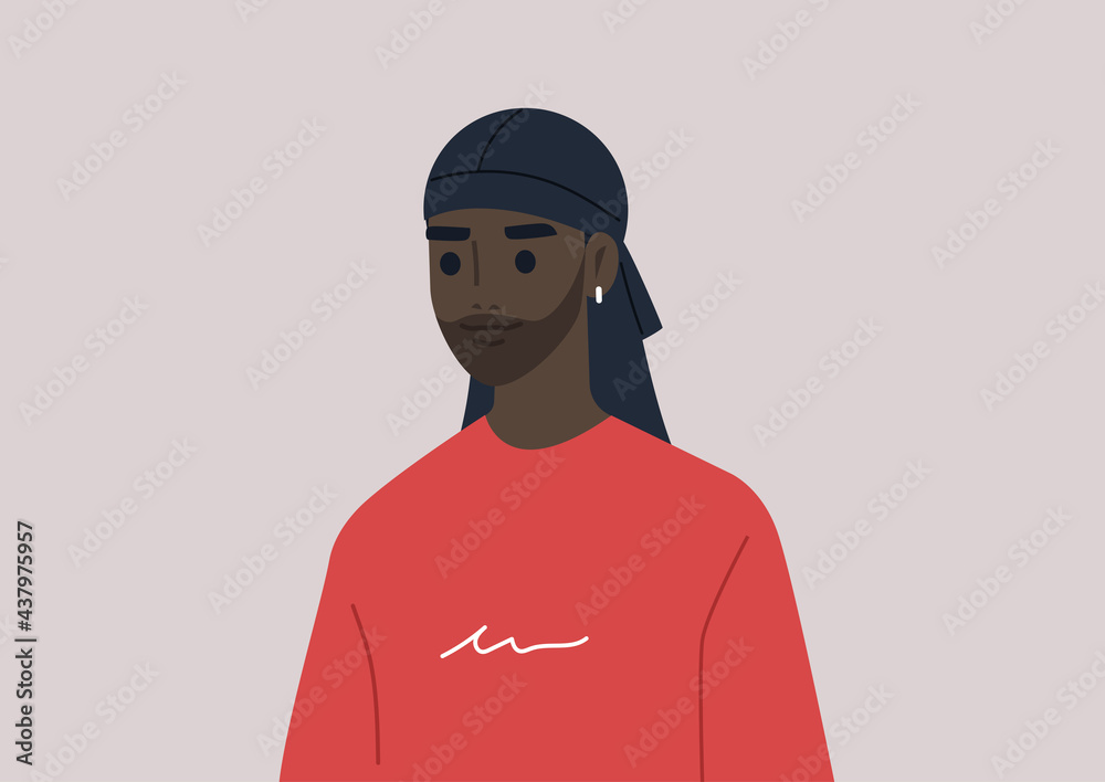 A young male Black character wearing a durag headpiece, African modern  culture Stock Vector | Adobe Stock