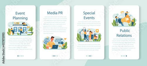 Special event mobile application banner set. Media performance organization