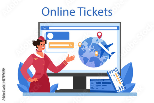 Stewardess online service or platform. Flight attendants help passenger