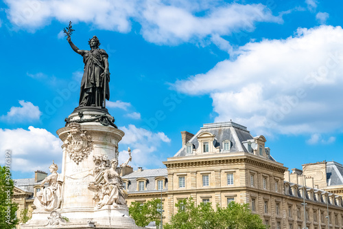 Принти на полотні Paris, the beautiful Republic place, in the center, typical buildings in bac