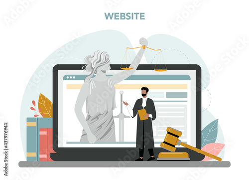 Judge online service or platform. Court worker stand for justice and law.