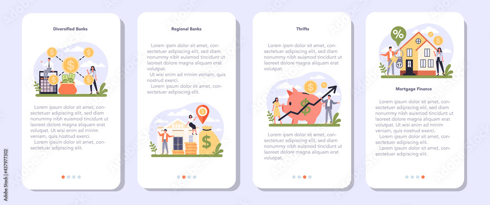 Banking industry sector of the economy mobile application banner set