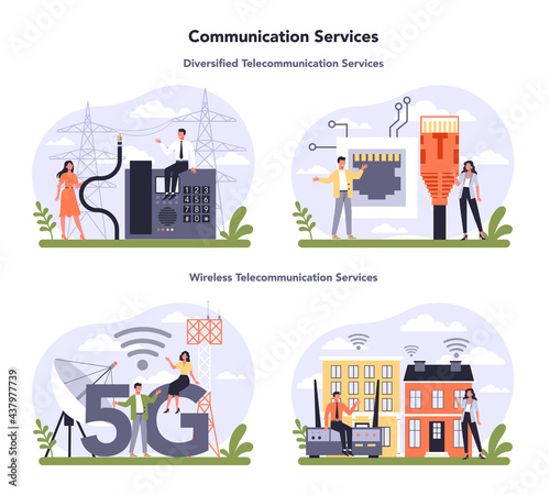 Internet telecommunication services sector of the economy set photo