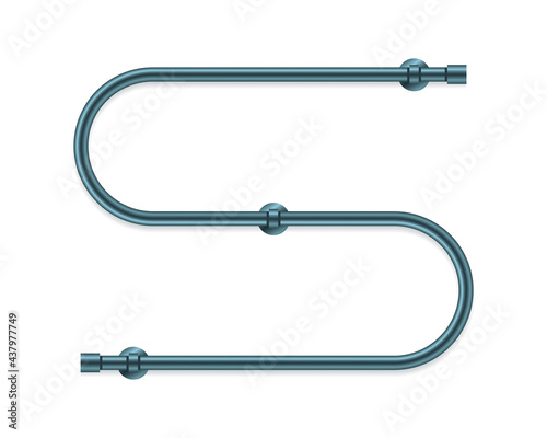 Vector illustration heated towel rail isolated on white background. Realistic metal coil pipe icon in flat cartoon style. Modern iron bathroom central heating radiator. Shiny towel rack for bathroom.
