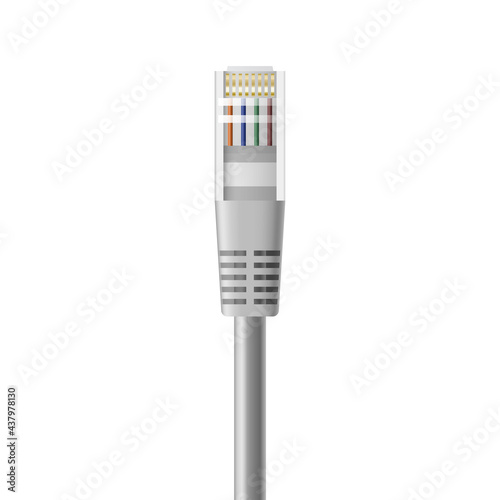 Realistic ethernet cable for local internet network connection. Computer wire web connector for pc photo