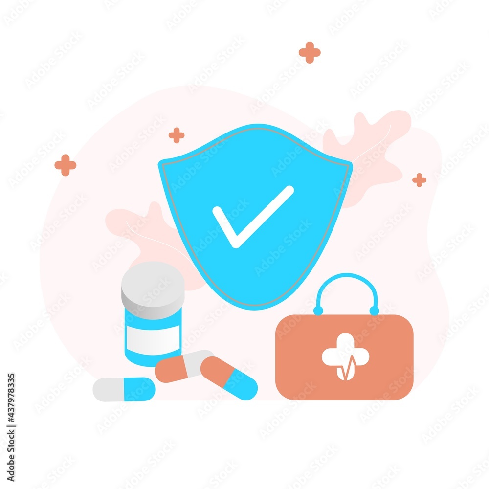 Health care of flat vector illustration. Medical services, medical consultation support, health insurance. Doctor, physician, therapist for medical web icons, UI, mobile application, posters, banners.